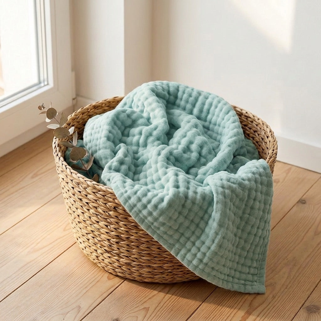 Couverture en mousseline douce — Bleu ciel