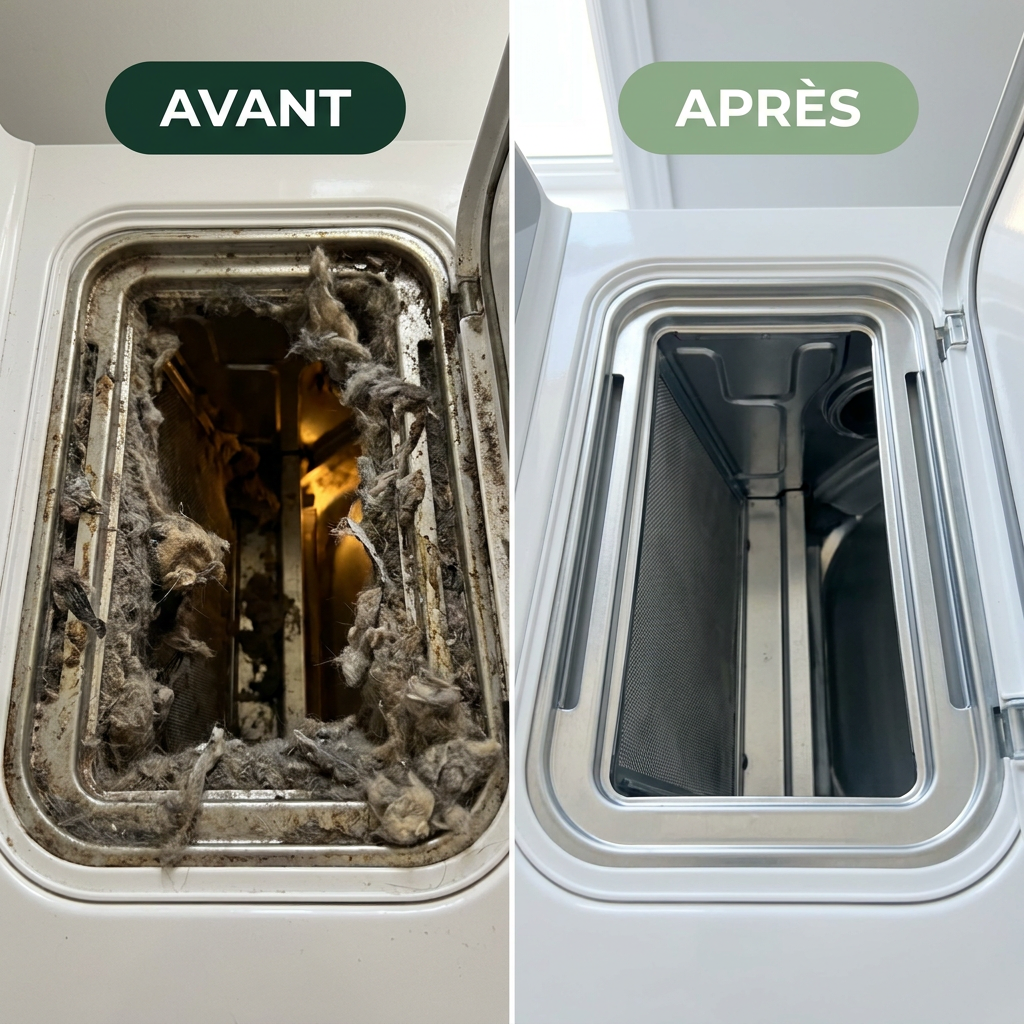 Avant après - filtre sèche-linge nettoyé