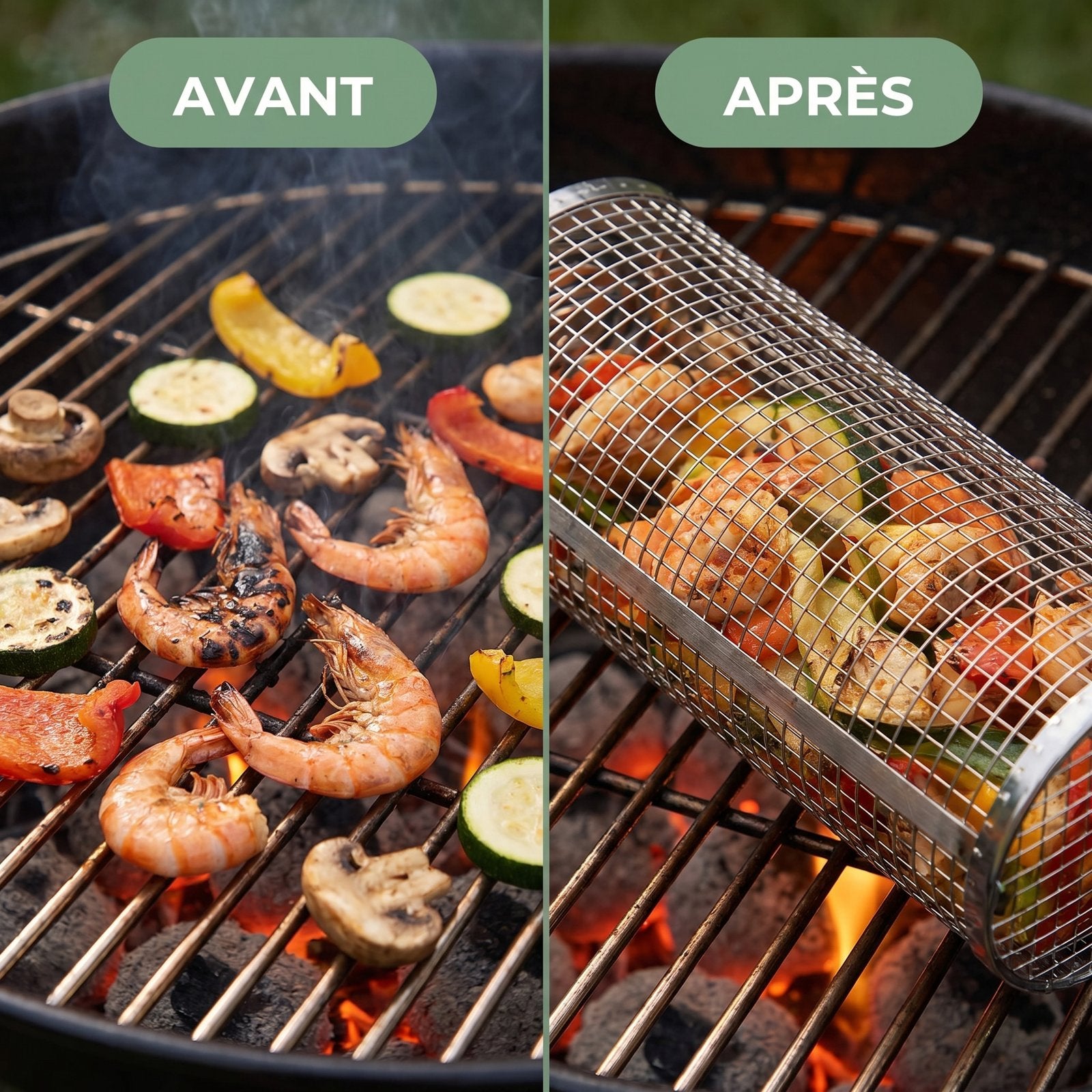 RollGrill™ | Paniers inox pour cuisson au barbecue | 1+1 Offert